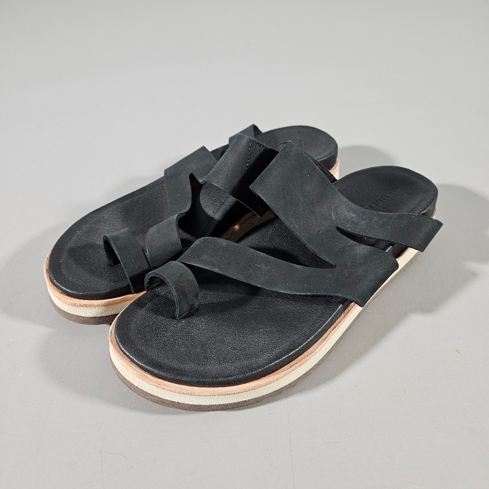 Merrell Slide Sandals Womens 7 Black Leather Toe Loop Platform J000574